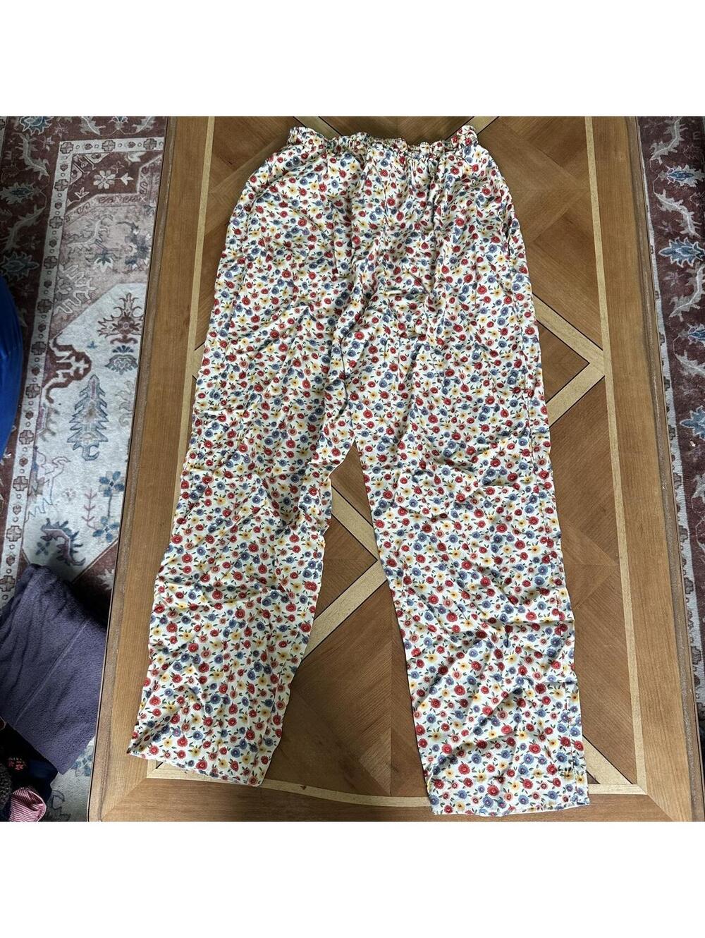 Vintage wide leg floral cottagecore high waisted pants size S country boho
